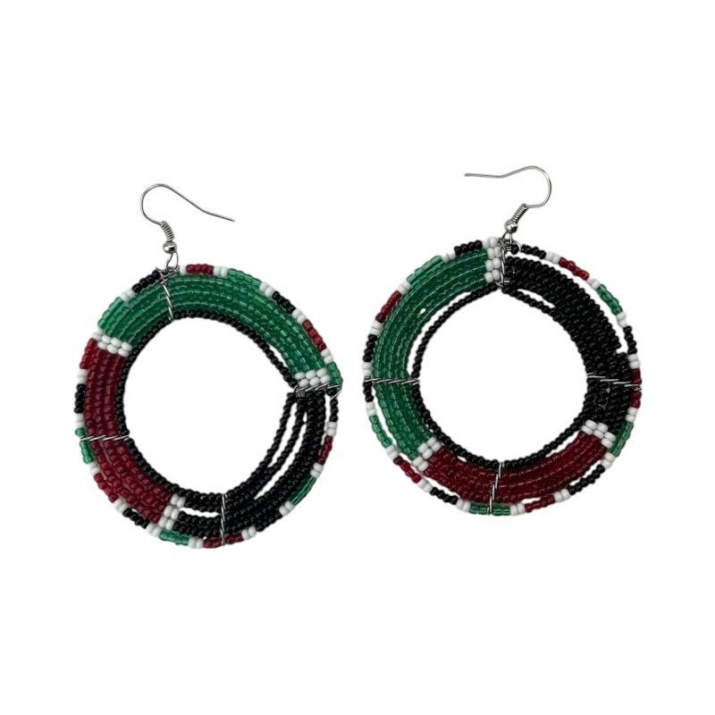 Round Maasai  Kenya Flag Earrings 690-6-107