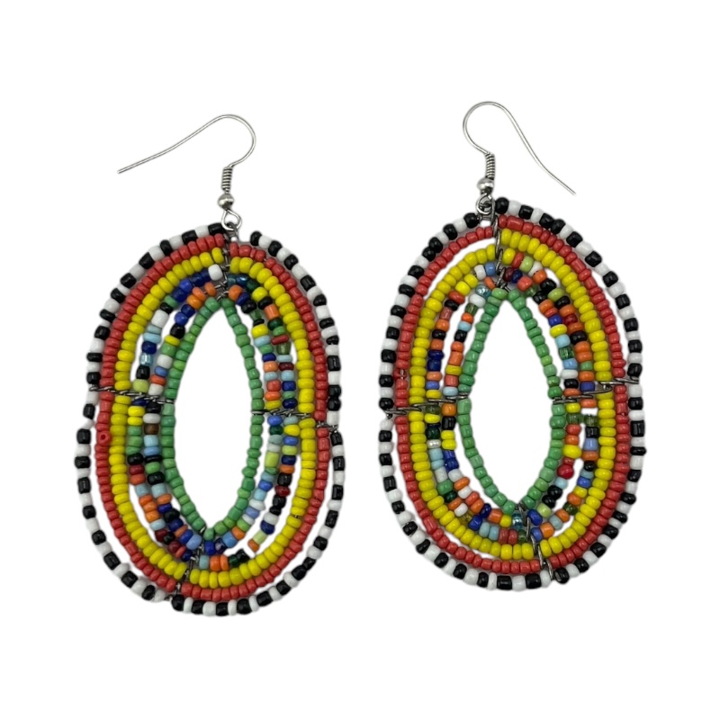 Maasai Multi Color Tear Drop Earrings Green