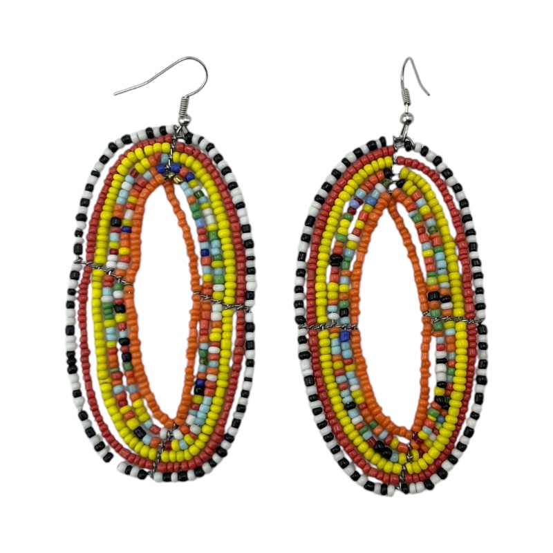 Maasai Multi Color Tear Drop Earrings Orange