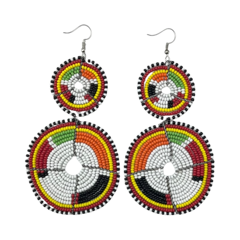 Tiered White Multi Color Maasai Beaded Earrings MM-615 