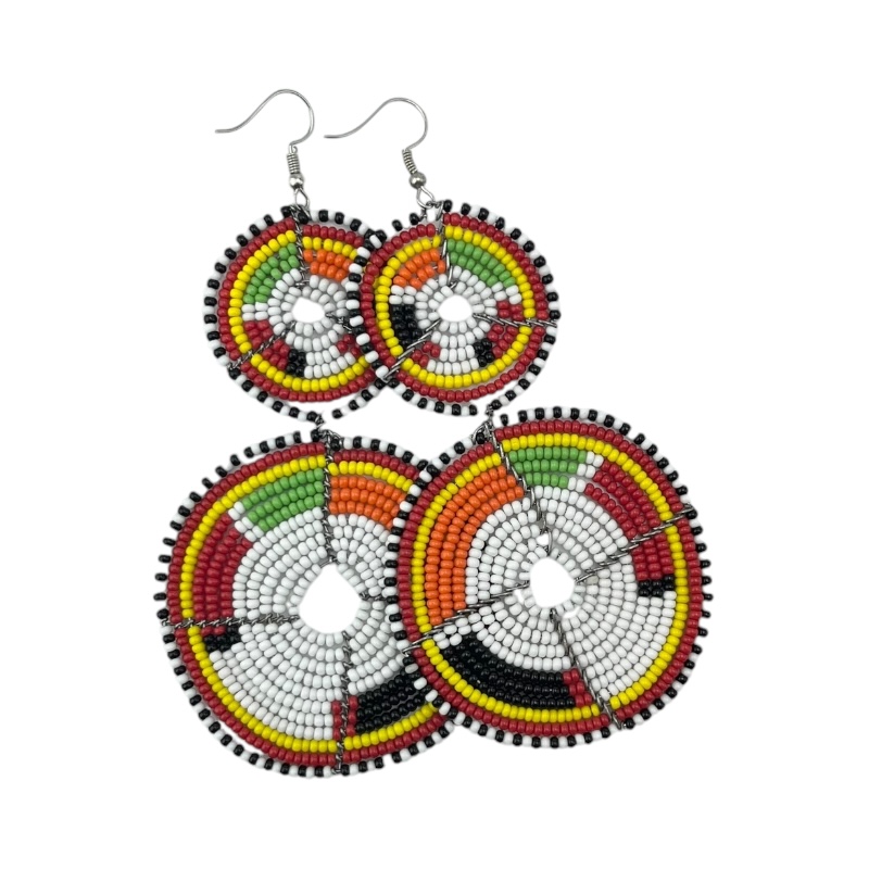 Tiered White Multi Color Maasai Beaded Earrings MM-615 