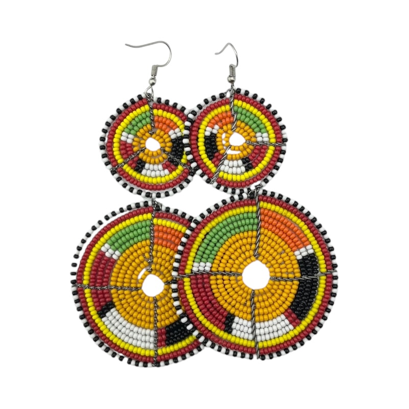 Tiered Light Orange Multi Color Maasai Beaded Earrings MM-619 