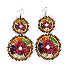 Tiered Red Multi Color Maasai Beaded Earrings MM-618