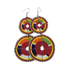 Tiered Red Multi Color Maasai Beaded Earrings MM-618