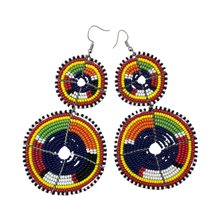 Tiered Dark Blue Multi Color Maasai Beaded Earrings MM-620 