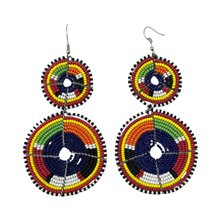 Tiered Dark Blue Multi Color Maasai Beaded Earrings MM-620 