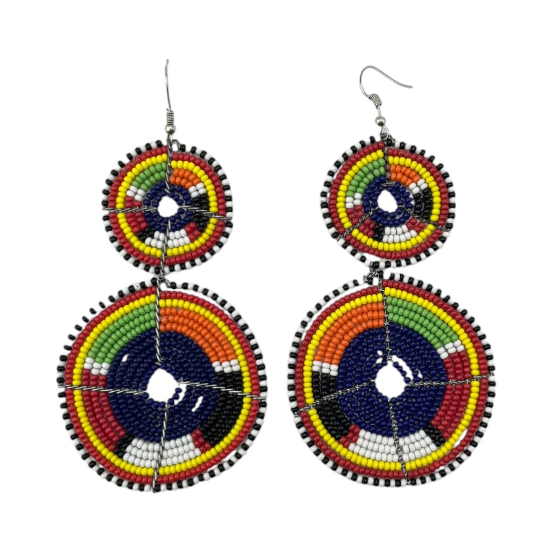 Tiered Dark Blue Multi Color Maasai Beaded Earrings MM-620 