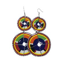 Tiered Dark Blue Multi Color Maasai Beaded Earrings MM-620 