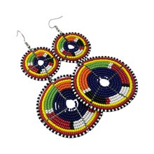 Tiered Dark Blue Multi Color Maasai Beaded Earrings MM-620 