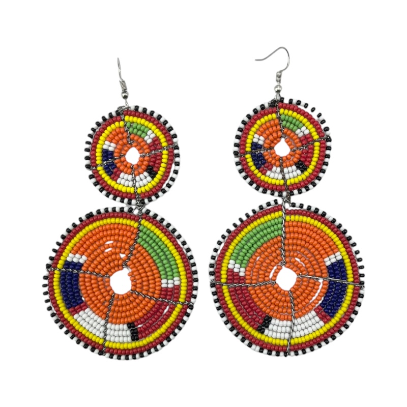 Tiered Orange Multi Color Maasai Beaded Earrings MM-622