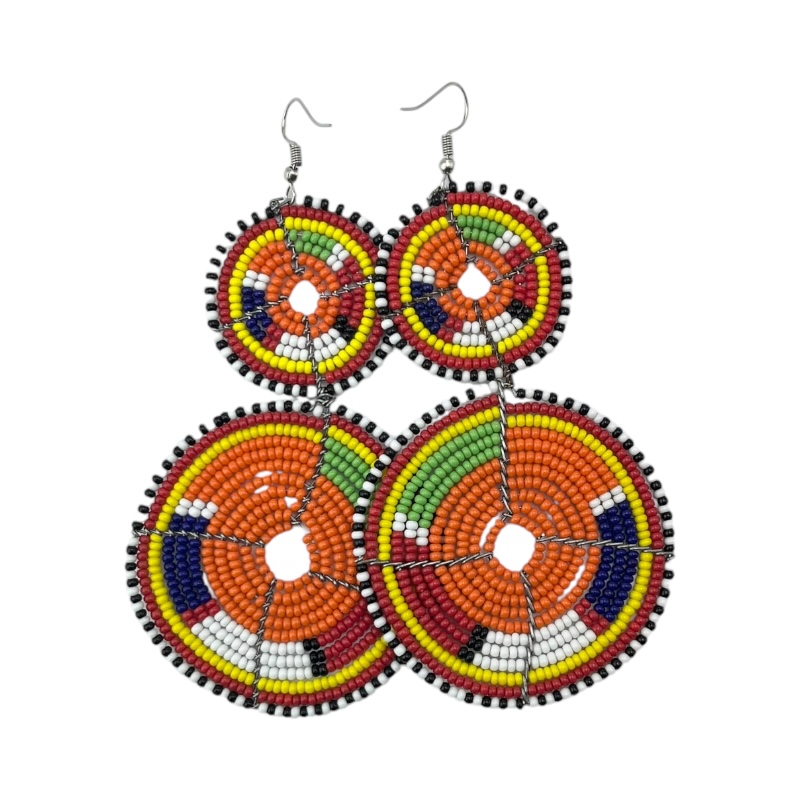 Tiered Orange Multi Color Maasai Beaded Earrings MM-622