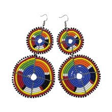 Tiered Blue Multi Color Maasai Beaded Earrings MM-617