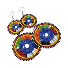 Tiered Blue Multi Color Maasai Beaded Earrings MM-617