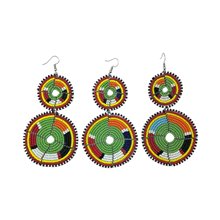 Tiered Green Multi Color Maasai Beaded Earrings MM-623 