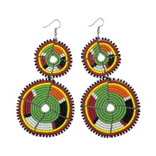 Tiered Green Multi Color Maasai Beaded Earrings MM-623 