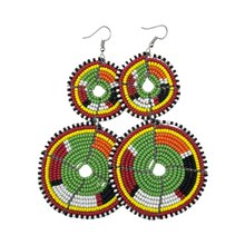 Tiered Green Multi Color Maasai Beaded Earrings MM-623 