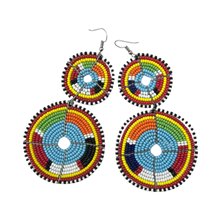 Tiered Baby Blue Multi Color Maasai Beaded Earrings MM-616