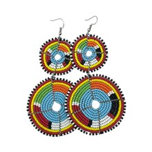 Tiered Baby Blue Multi Color Maasai Beaded Earrings MM-616