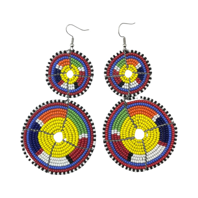 Tiered Yellow Multi Color Maasai Beaded Earrings MM-621 