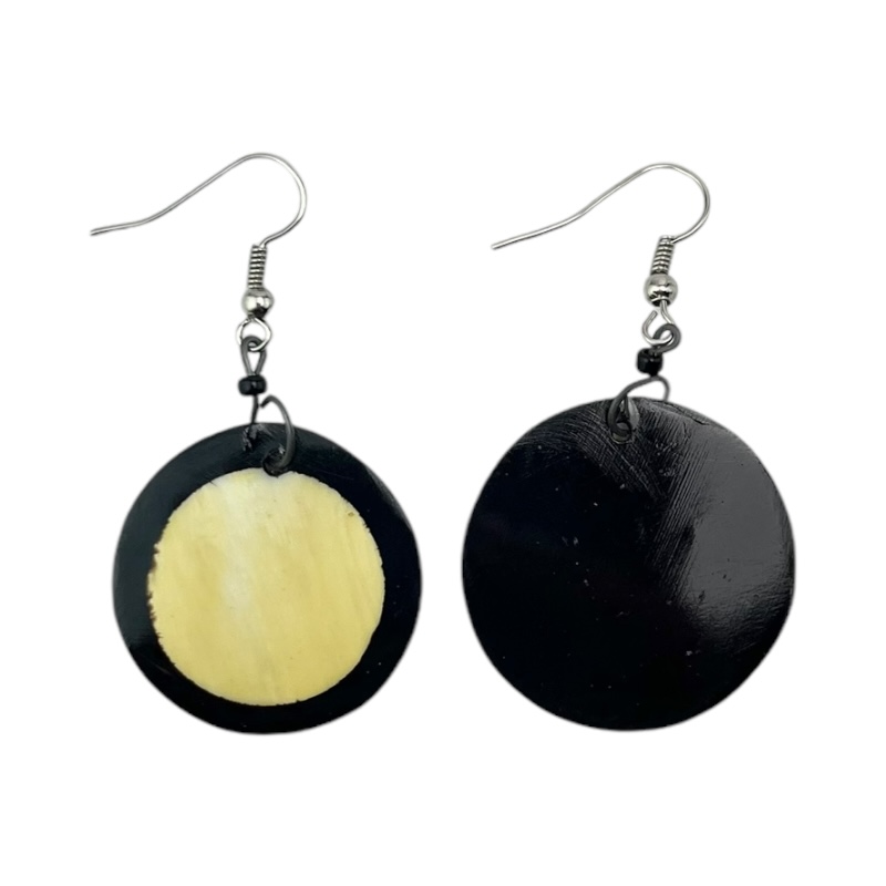 Full Moon Disk Cow Horn Earrings