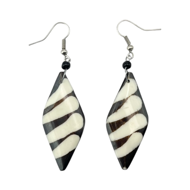 Mudcloth Print  Bone Earrings 674-8