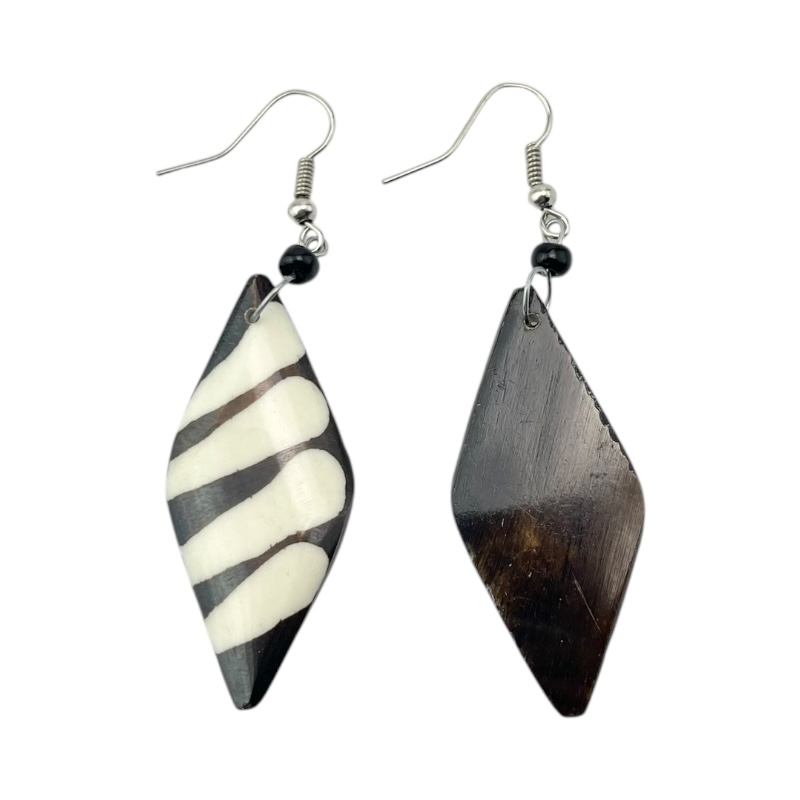 Mudcloth Print  Bone Earrings 674-8