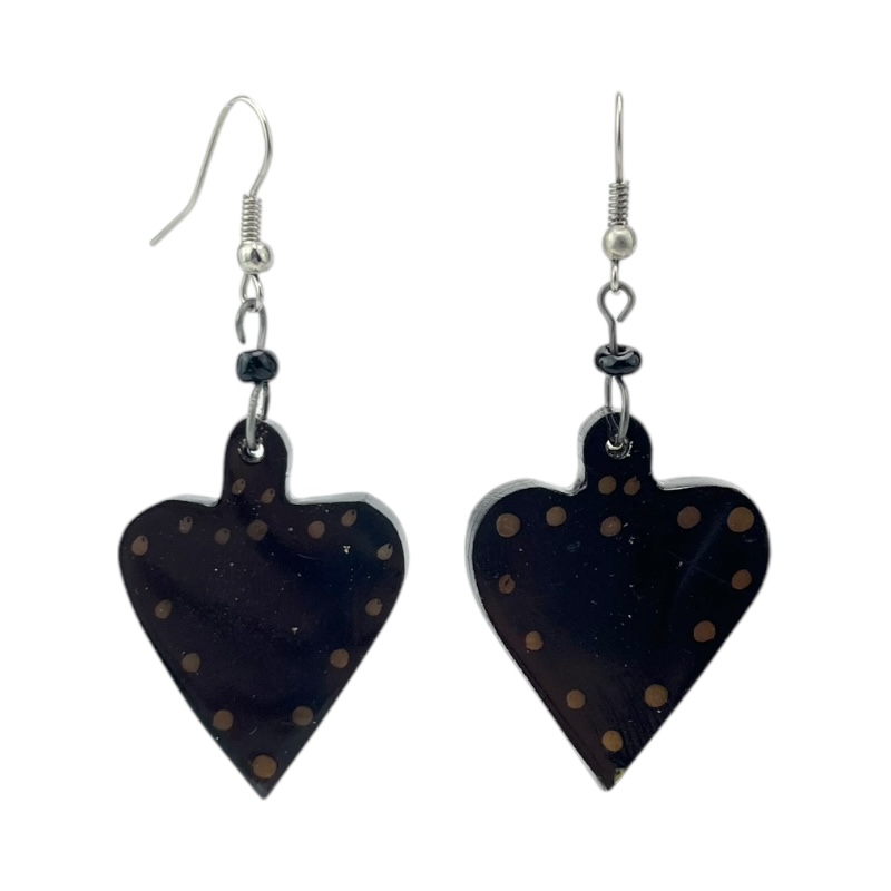 Polka Dot Heart Cow Horn Earrings