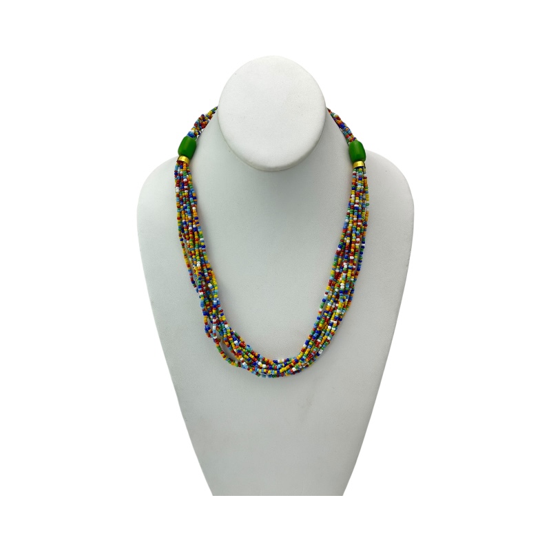 Maasai MultiColor Bead Green Resin Necklace