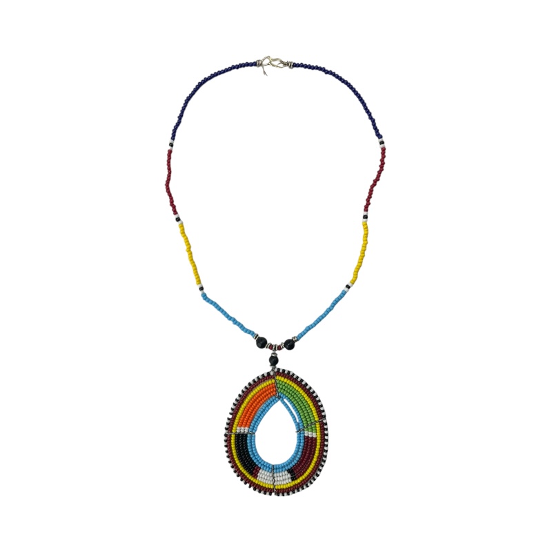 Maasai Multi Color Bead Tear Drop Pendant Necklace