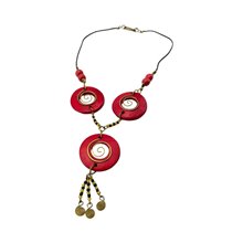 Copper Wire and Wood Bead Necklace Red 126-27