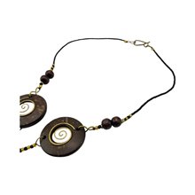 Copper Wire and Wood Bead Necklace Brown 125-27