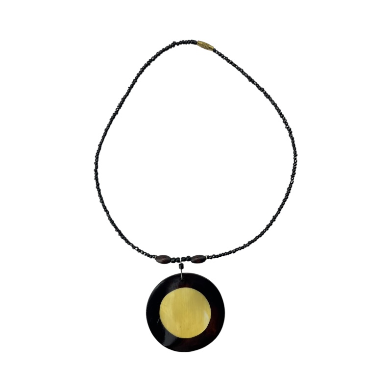 Full Moon Cow Horn Disk Pendant Necklace