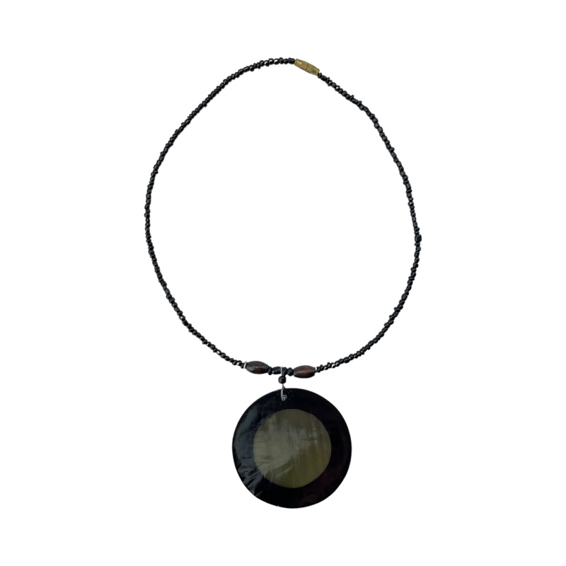 Full Moon Cow Horn Disk Pendant Necklace