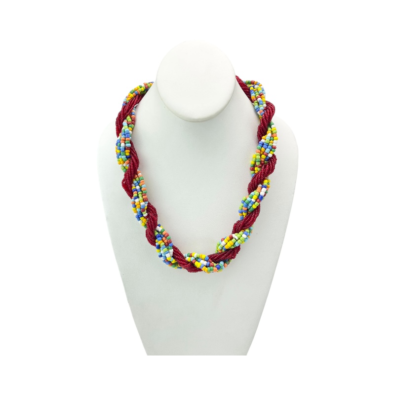 Multi Color/ Red Twisted Strands Maasai Bead Necklace