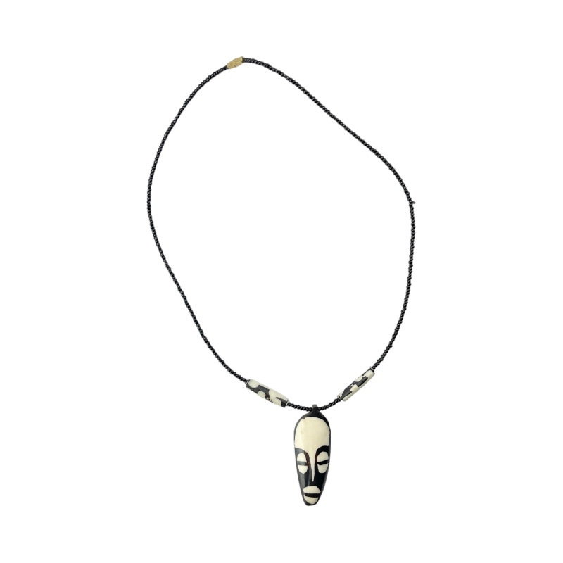 Tribal Mask Cow Bone Pendant Necklace