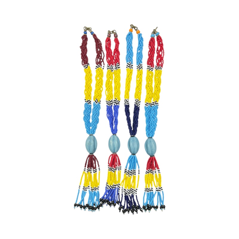 Multi Color Braided Maasai Bead Tassel Necklace