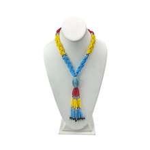 Multi Color Braided Maasai Bead Tassel Necklace