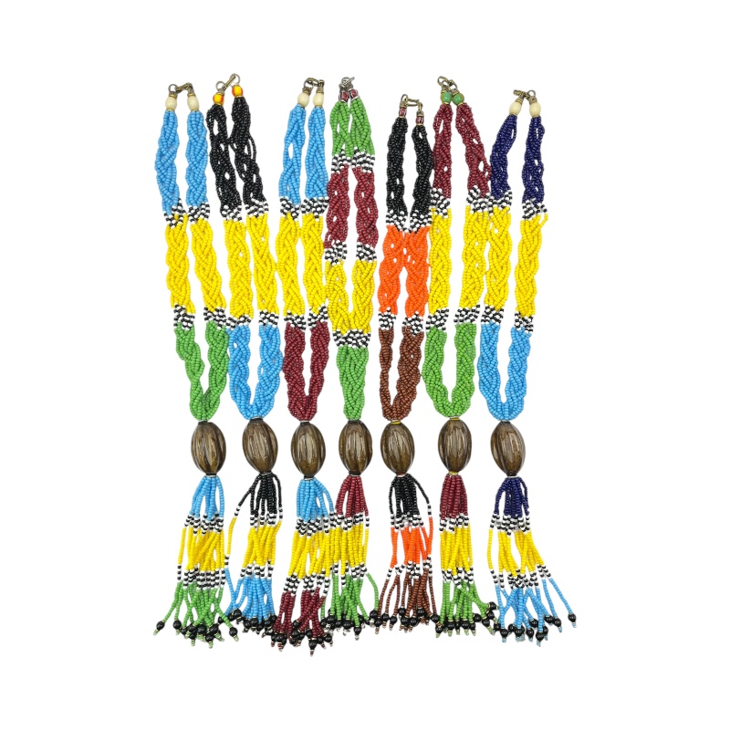 Multi Color Braided Maasai Bead Tassel Necklace