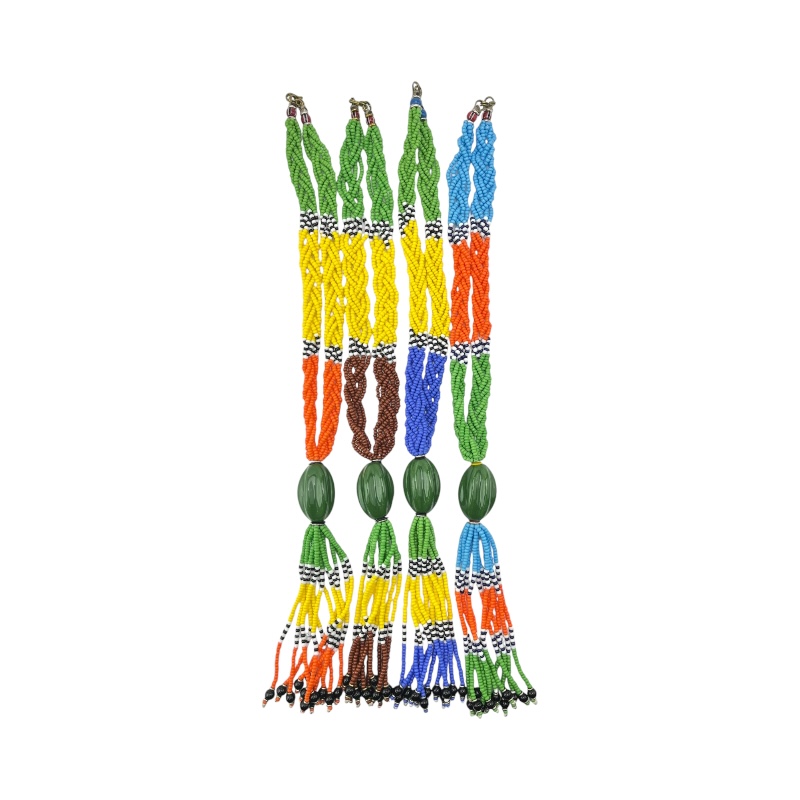 Multi Color Braided Maasai Bead Tassel Necklace