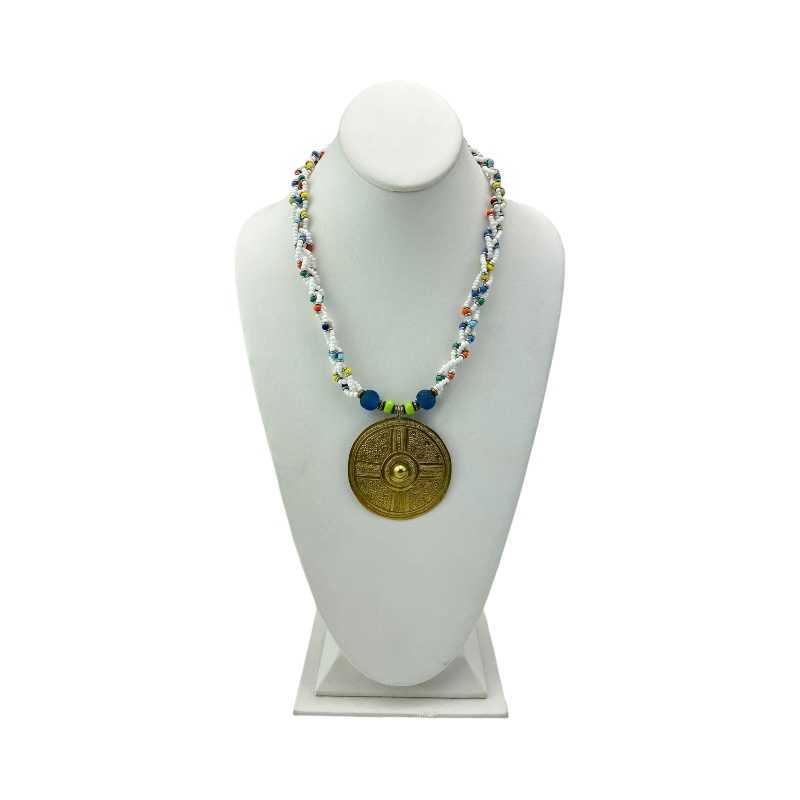 Multi Color Braided Maasai Brass Pendant Necklace