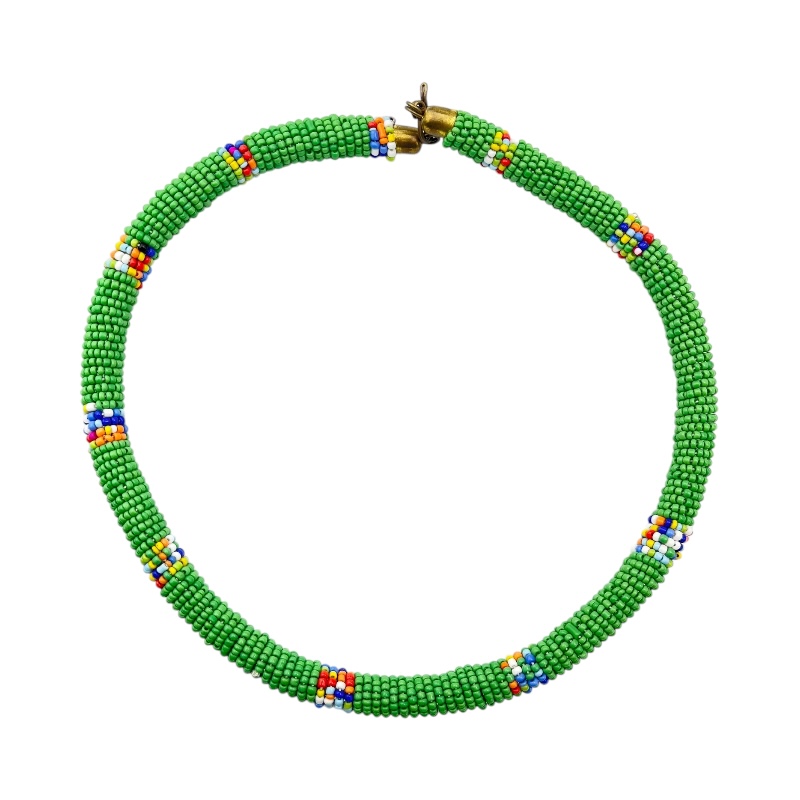 Maasai Light Green with Multi Color Bead Necklace