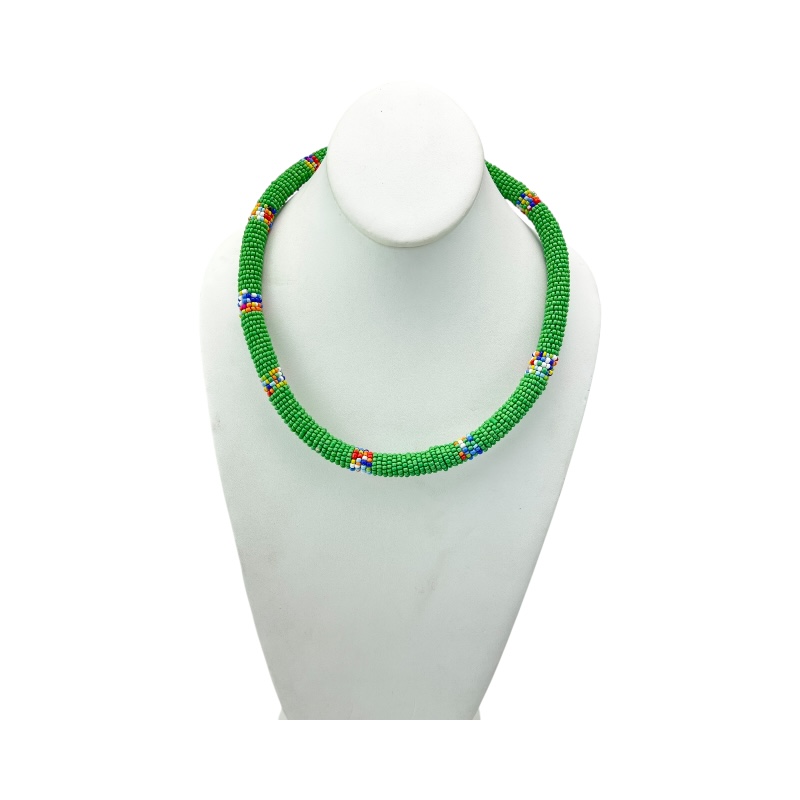 Maasai Light Green with Multi Color Bead Necklace