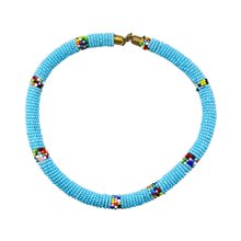 Maasai Dark Blue with Multi Color Bead Necklace