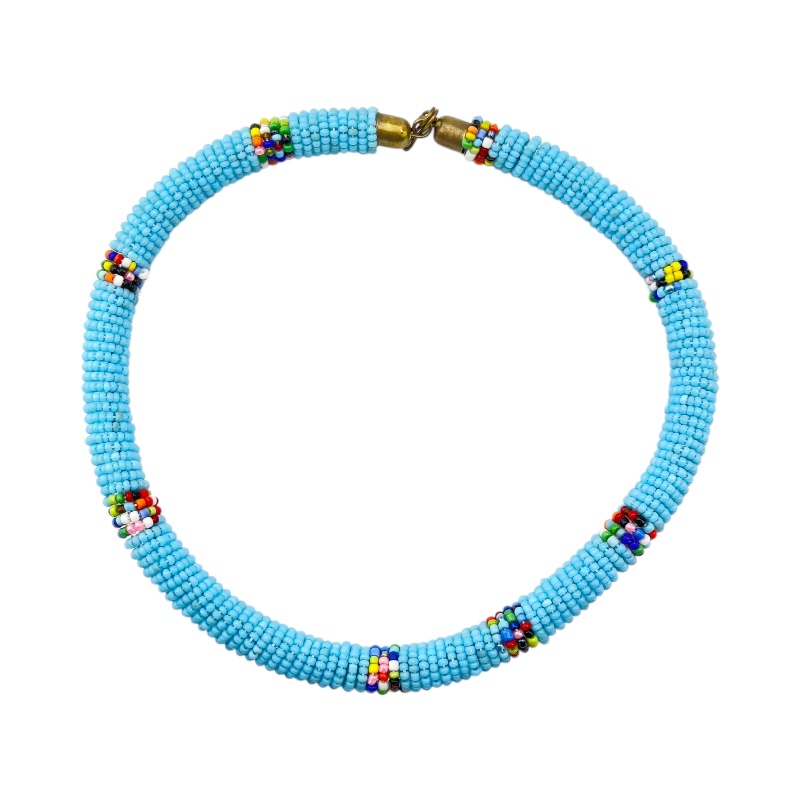 Maasai Dark Blue with Multi Color Bead Necklace