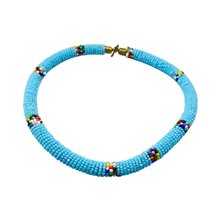 Maasai Dark Blue with Multi Color Bead Necklace