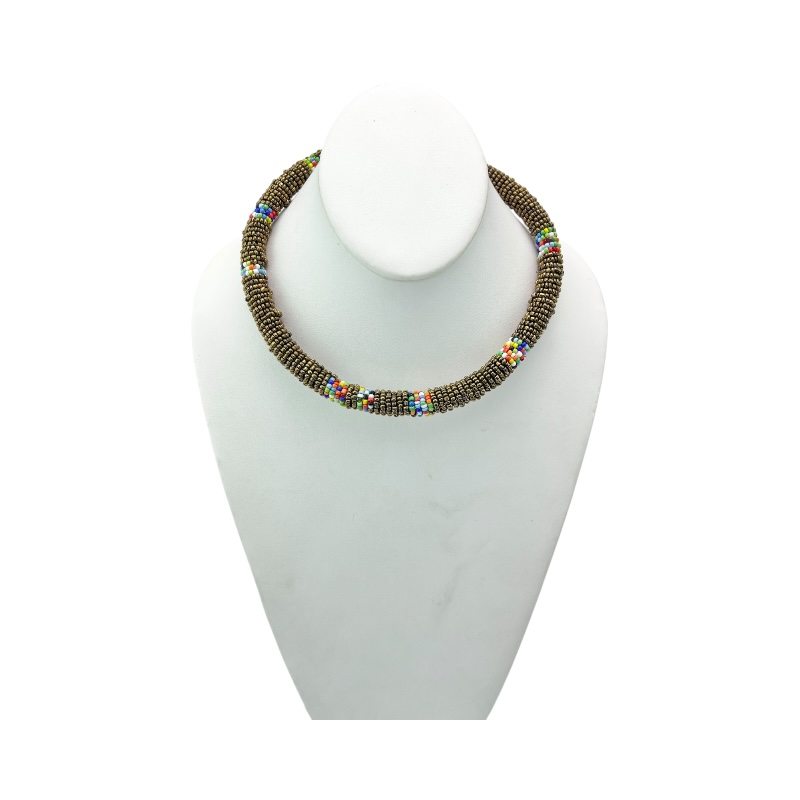 Maasai Gold with Multi Color Bead Necklace