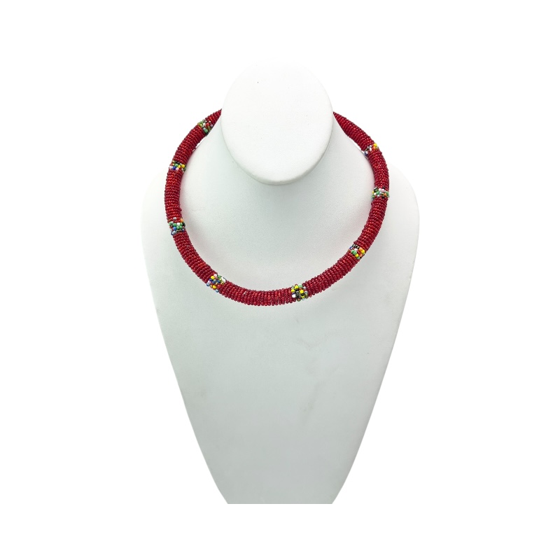 Maasai Red with Multi Color Bead Necklace