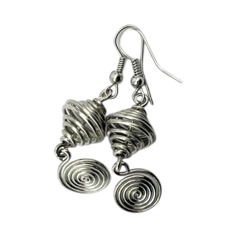 Silver Wire Spiral and Vortex Earrings