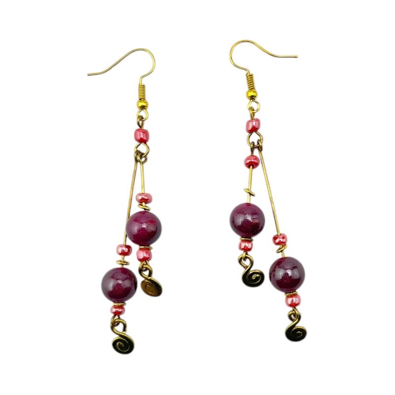 Maasai Multi-Colored Bead Stacked Dangle Earrings 700-7-15