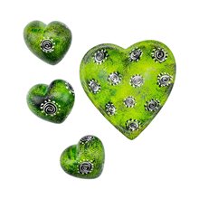 Green Kisii Soapstone Handcarved Hearts and Bowl Set